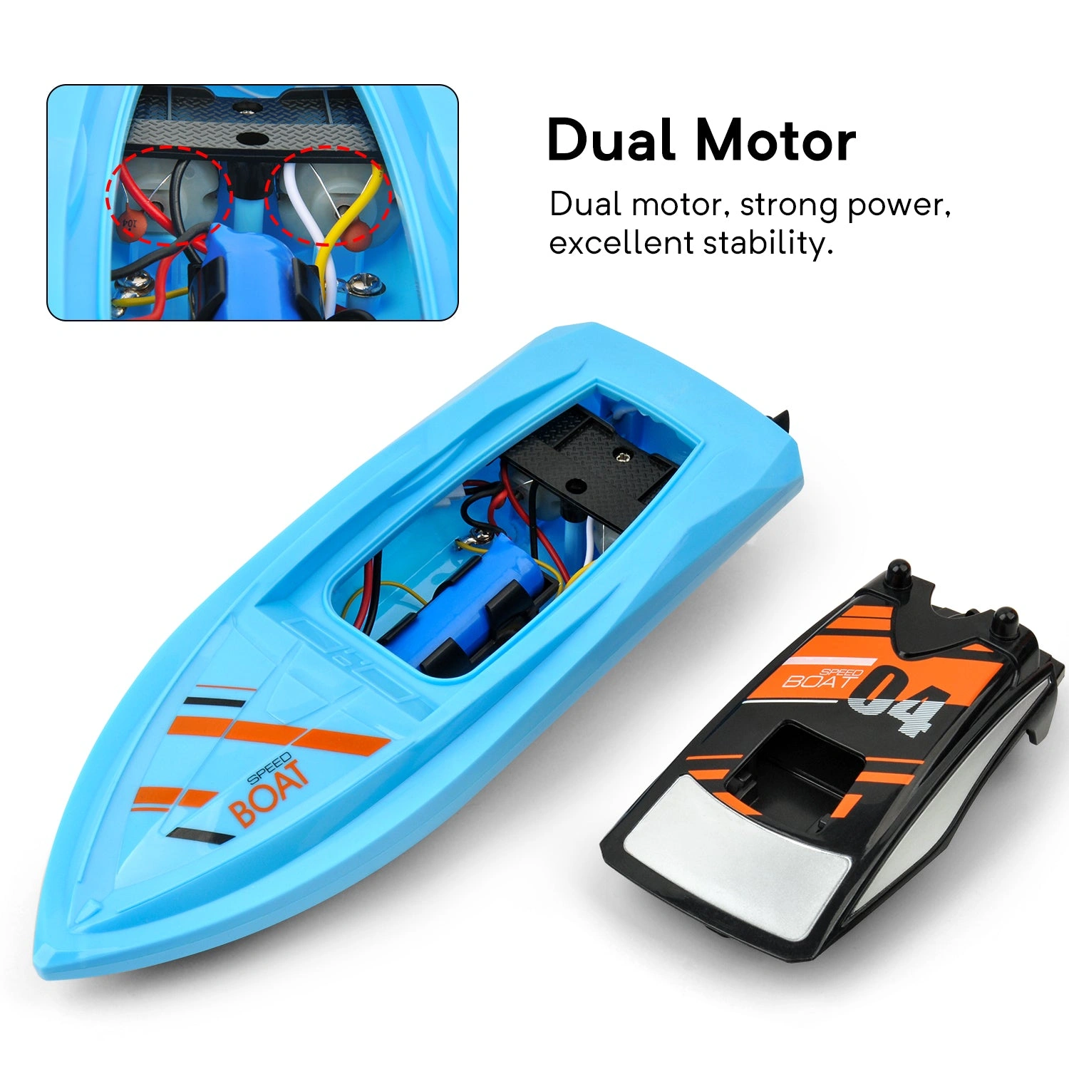 GizmoVine T04 Remote Control Boats for Pools and Lakes, 2.4GHz High Speed RC Boats for Kids, Adventure Racing Boat Toys for Boys, Blue